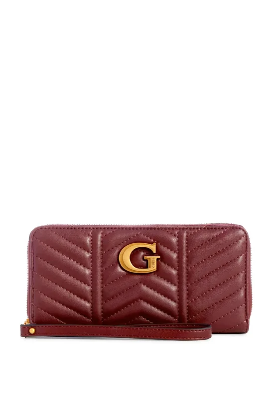 Guess Lovide Quilted Large Zip Around Purse, Merlot