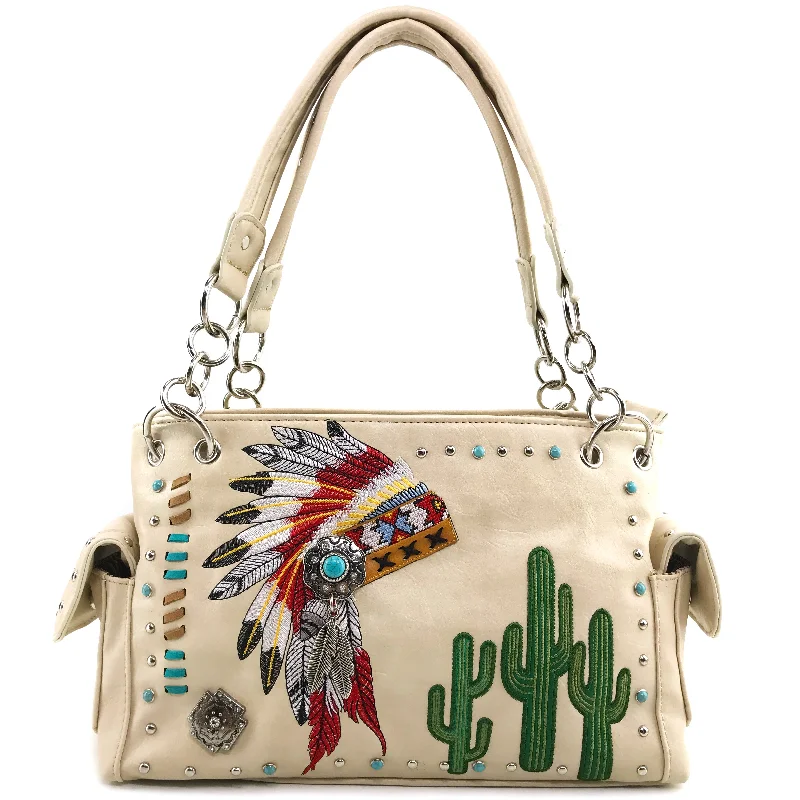 Indian Chieftain Headdress War Bonnet Embroidery Handbag