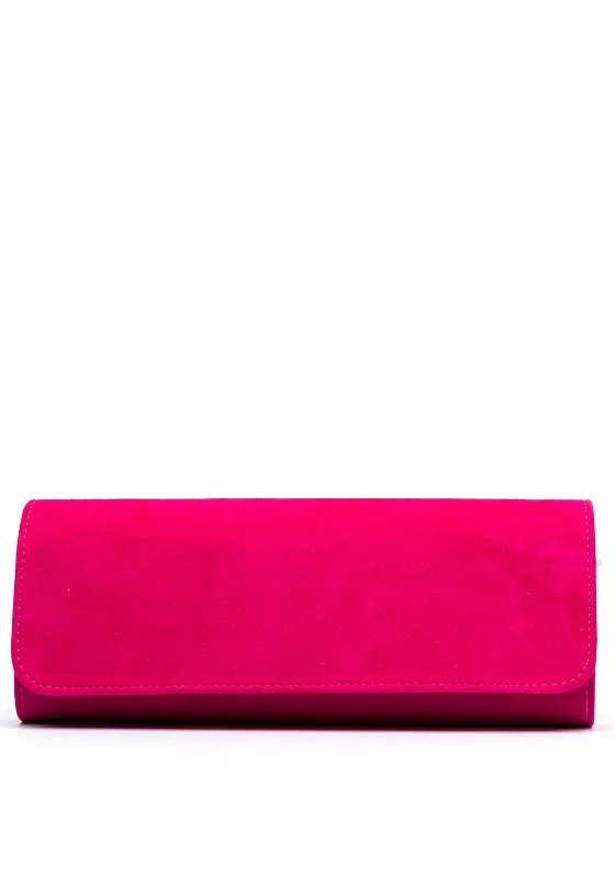 Emis Leather Suede Clutch Bag, Fuchsia