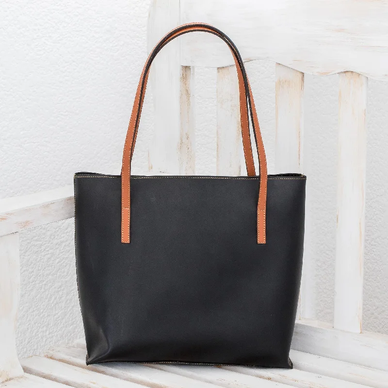 Sublime Style in Black Bonded Leather Shoulder Bag in Black from El Salvador