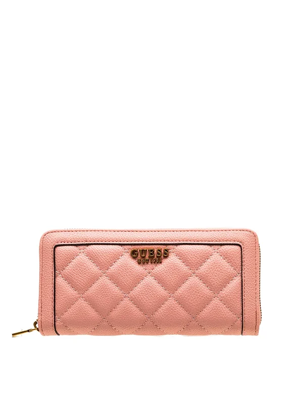 Guess Abey Quilted Pebbled Faux Leather Zip Around Wallet, Dusty Pink