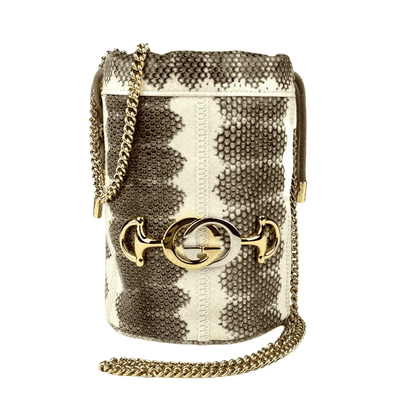 Gucci Zumi / Snakeskin Mini Drawstring Bucket Chain Bag