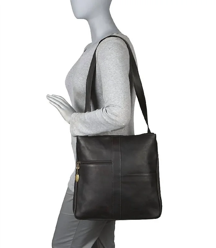 Double Top Zip Shoulder Bag In Black