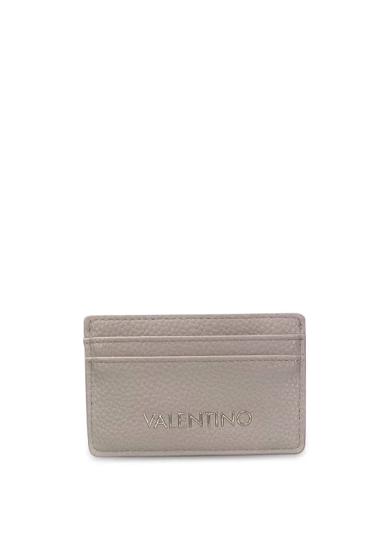 Valentino Ring Re Small Pebbled Card Holder, Ecru