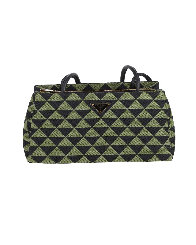 Prada Symbole Shoulder Bag in Green/Black Jacquard and Leather