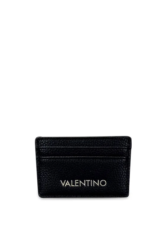 Valentino Ring Re Small Pebbled Card Holder, Black