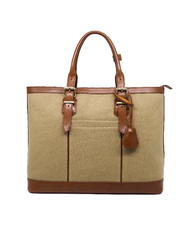 Heavy-Weight Canvas Traveller Tote (Olive Green/ Cognac)