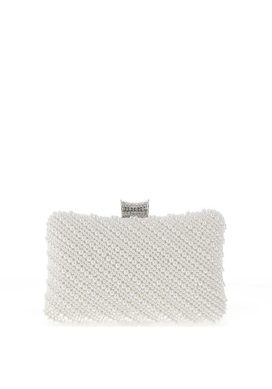 Zen Collection Pearl Detailed Clutch Bag, White