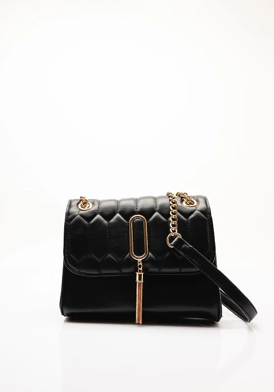 Zen Collection Quilted Tassel Crossbody Bag, Black