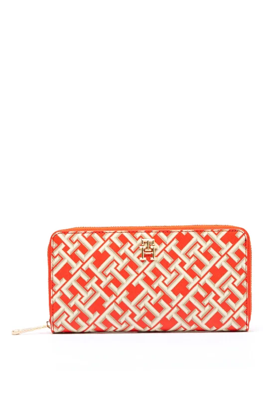 Tommy Hilfiger Monogram Print Large Zip Around Wallet, Fierce Red