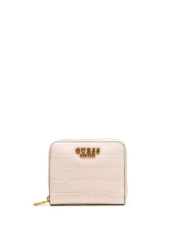 Guess Laurel Croc Small Zip Around Wallet, Pale Rose