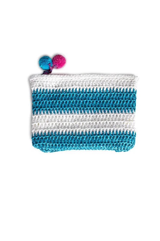 Stripe paper crochet small bag | Blue White Stripe | 0552A1