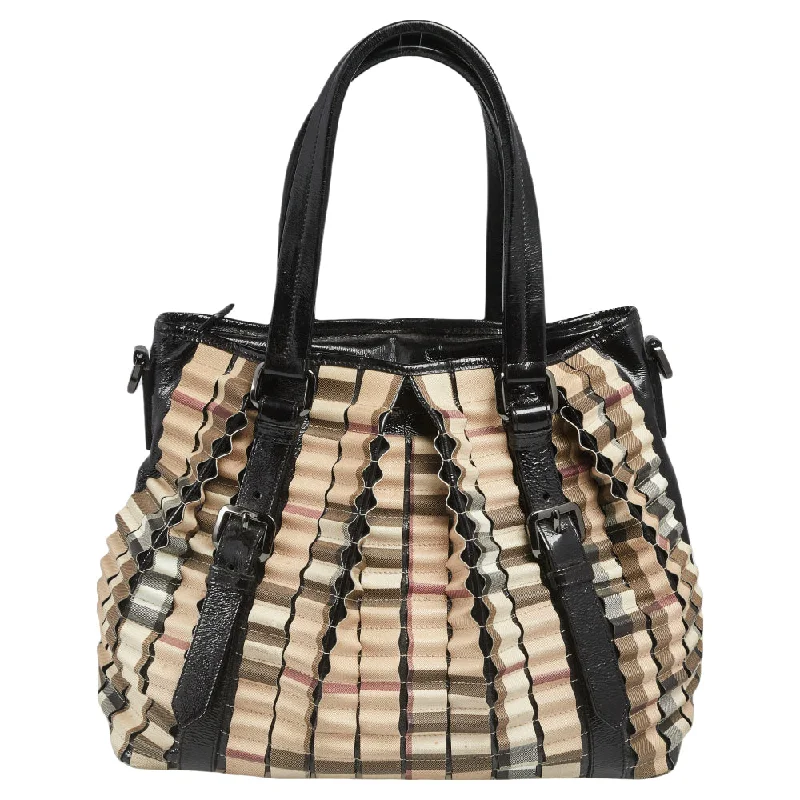 Burberry  House Check Pvc And Patent Leather Lowry Ruffled Tote