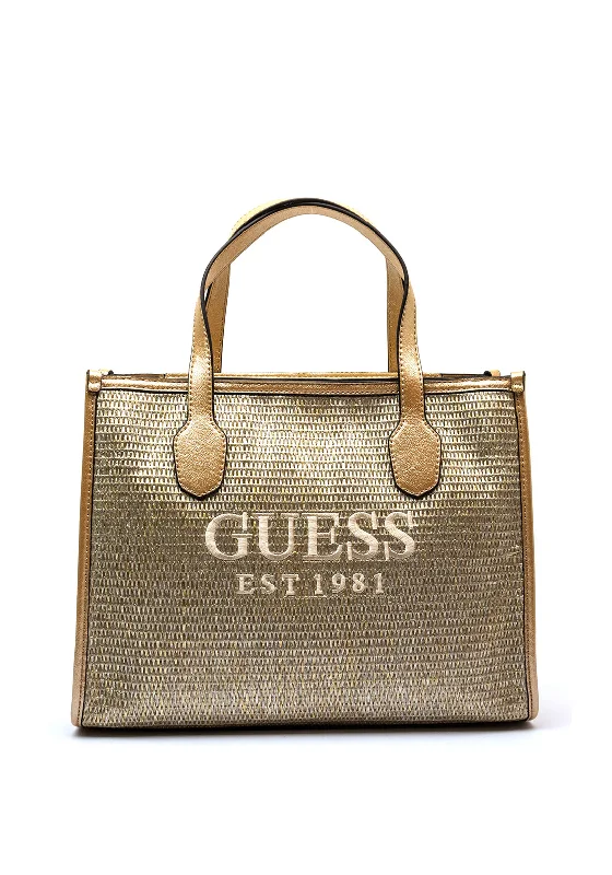 Guess Silvana Woven Tote Bag, Gold