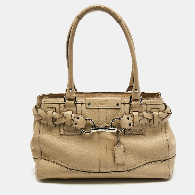 Coach Beige Grained Leather Hampton Tote