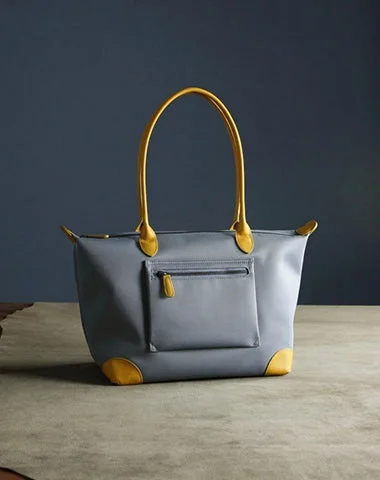 Womens Light Gray Nylon Shoulder Tote Medium Light Gray&Yellow Nylon Handbag Purse for Ladies