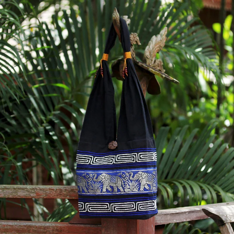 Blue Elephant Cotton Sling Handbag