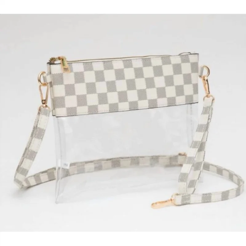 Checkered Crossbody Bag With Wristlet In White/grey