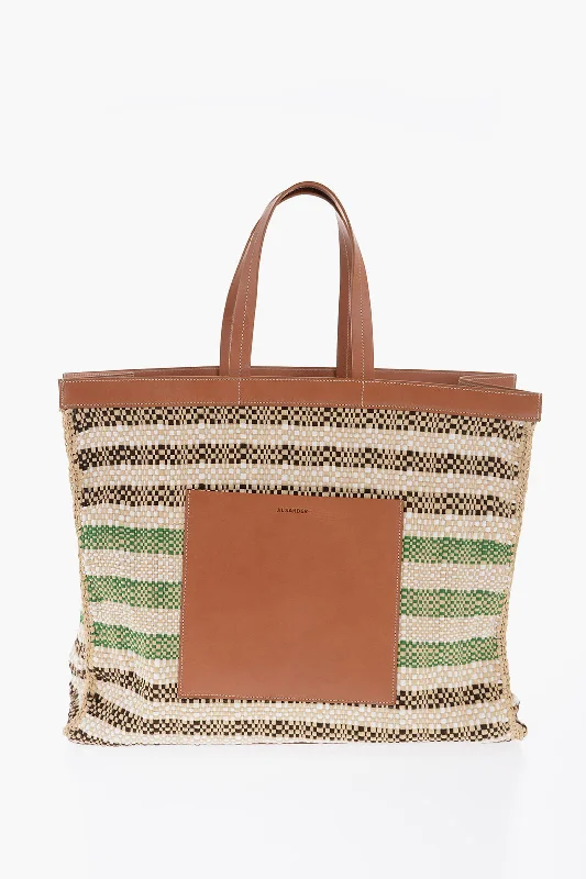 Jil Sander Raffia Tote Bag With Leather Details