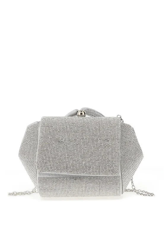 Zen Collection Diamante Encrusted Pouch Bag, Silver