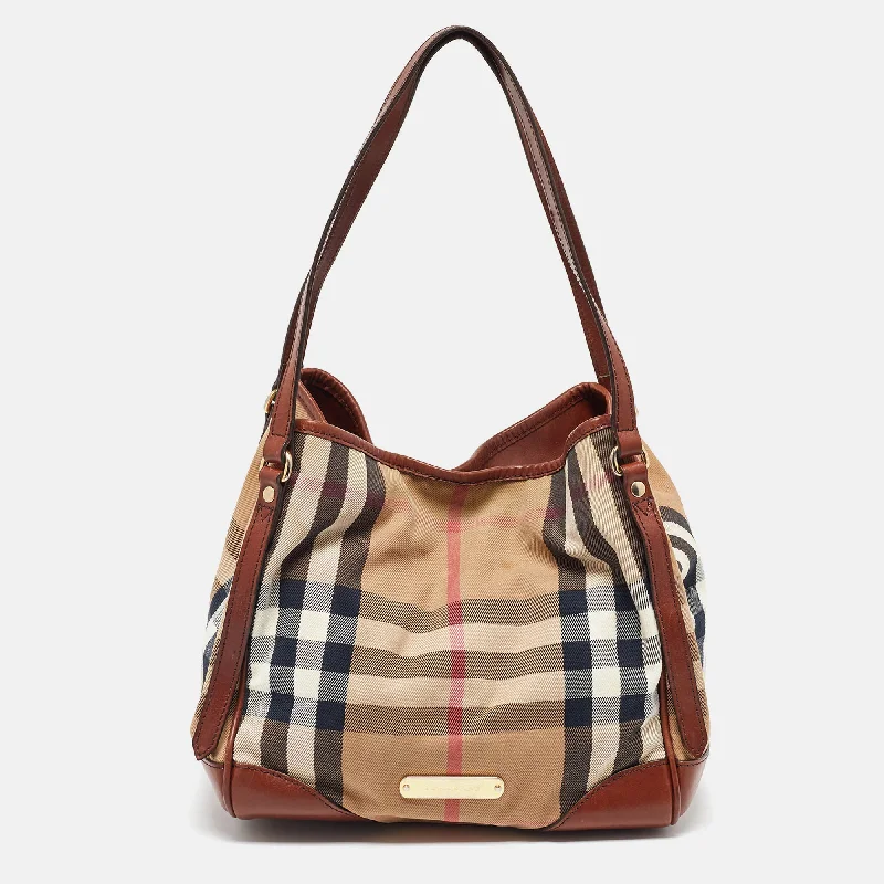 Burberry Brown Leather  Canvas Canterbury Totes..