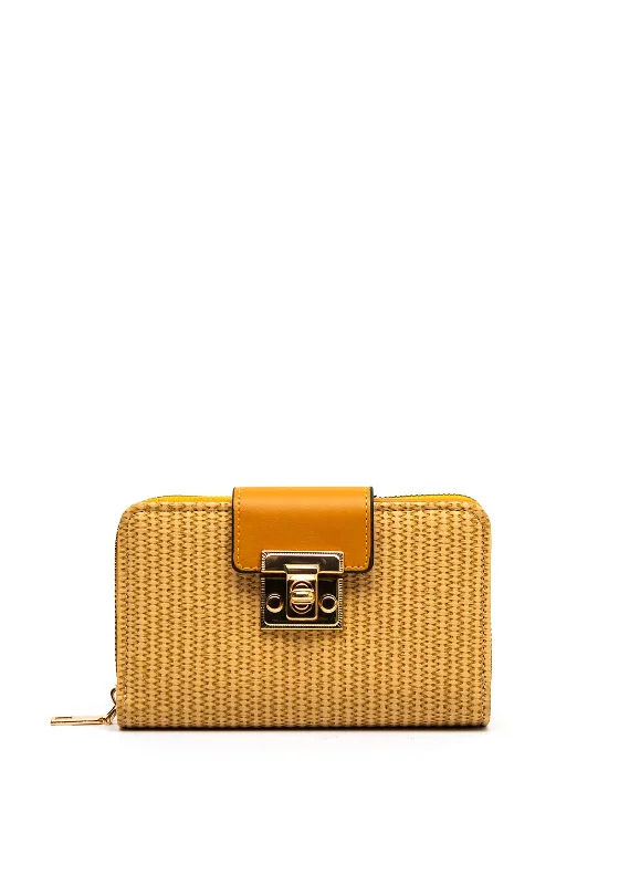 Zen Collection Zip Around Woven Wallet, Mustard