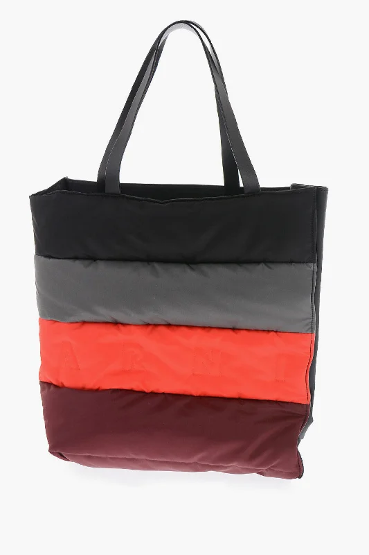 Marni Color Block Leather And Fabric Tote Bag