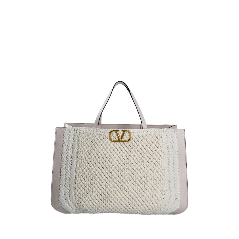 Valentino Garavani V'logo Signature Crochet Raffia Tote Bag