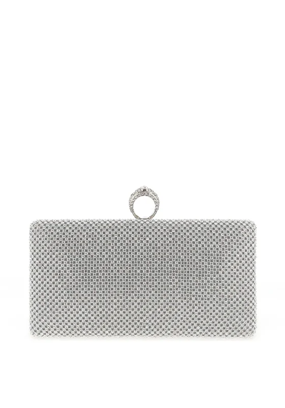 Zen Collection Diamante Woven Ring Clasp Clutch Bag, Silver