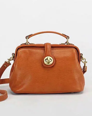 Handmade Womens Tan Leather Doctor Handbag Purse Vintage Small Doctor Shoulder Bag for Women