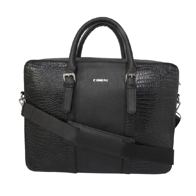 CIMONI Unisex Leather Laptop Bag Messenger Office Use Bag (Textured Black)