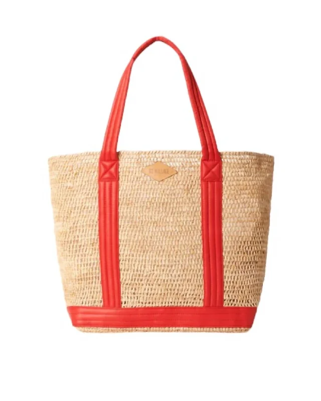 Large Raffia Tote Bag In Raffia With Cherry