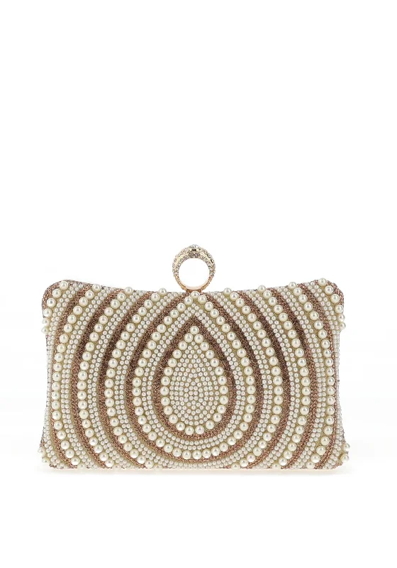 Zen Collection Diamante Pearl Tear Drop Clutch Bag, Gold