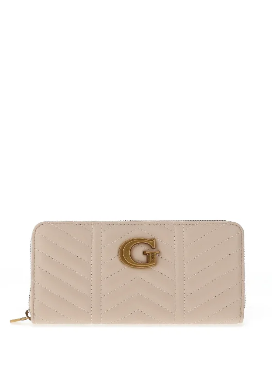 Guess Lovide Quilted Large Zip Around Purse, Stone