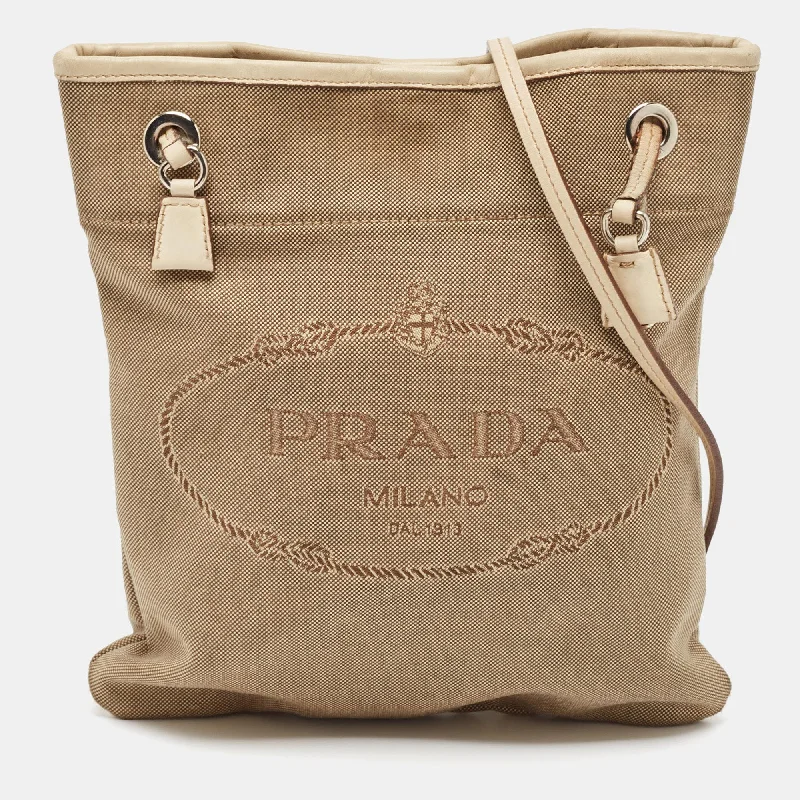 Prada Beige Canvas Jacquard Logo Crossbody Bag