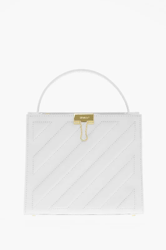 Off-White Leather Cross Tote Bag With Golden Details