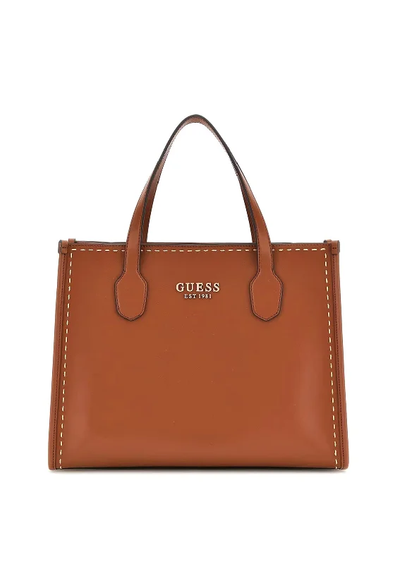 Guess Silvana Stitch Tote Bag, Cognac