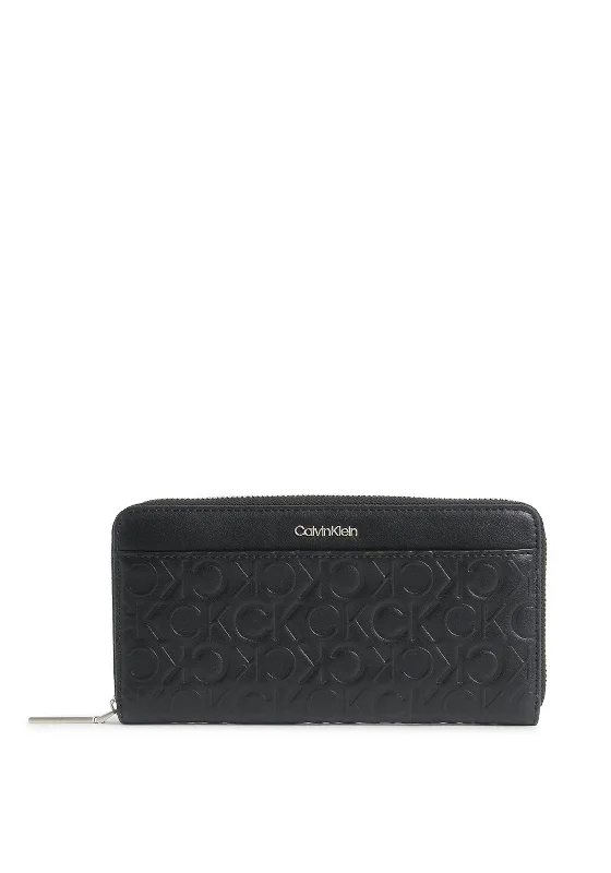 Calvin Klein Large Logo Zip Around Wallet, Black