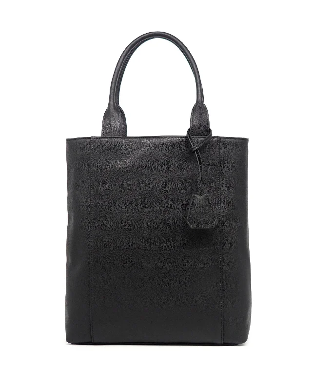 Pebble-Grain Leather Long Tote (Black)