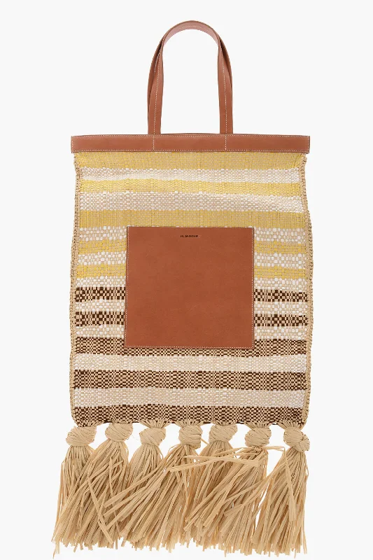 Jil Sander Raffia Sunflower Tote Bag With Leather Details