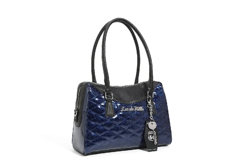 Black and Royal Blue Sparkle Route 66 Tote