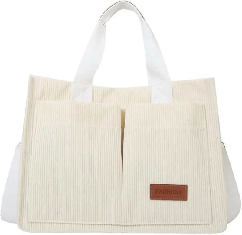 Corduroy Tote Bag In White