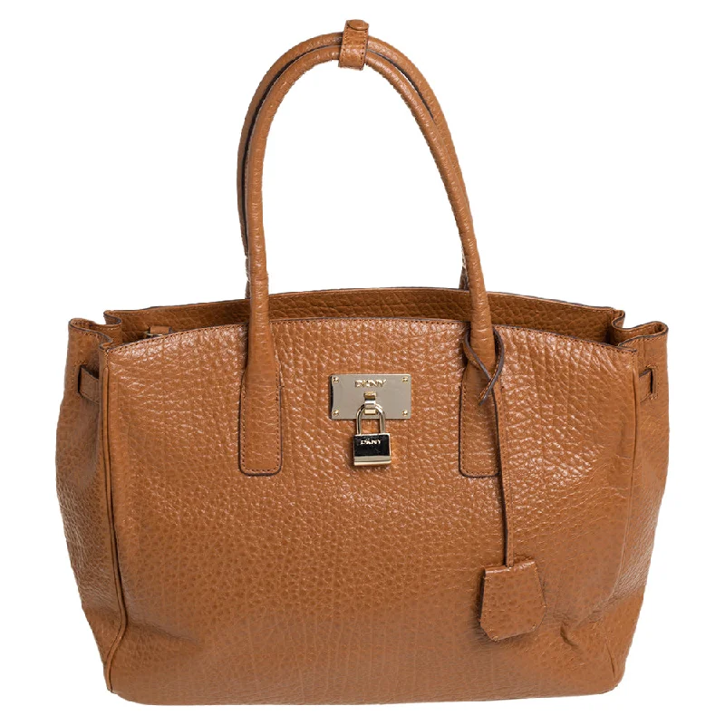 Dkny Caramel Pebbled Leather Padlock Tote