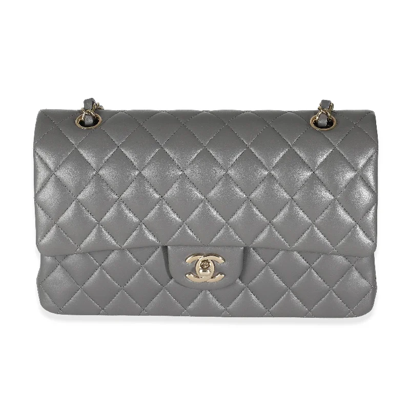 Chanel 22A Grey Quilted Lambskin Medium Classic Double Flap Bag