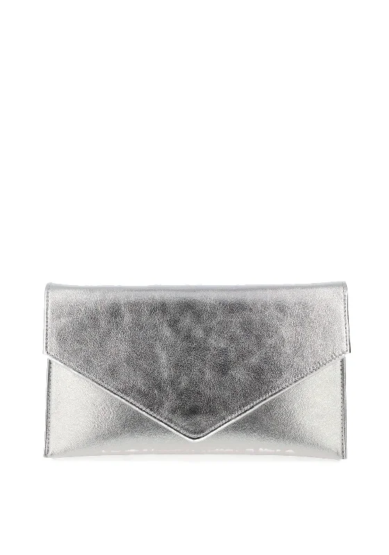 Emis Leather Metallic Envelope Clutch Bag, Silver