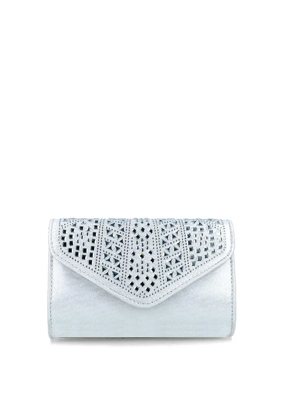 Menbur Embellished Mini Shimmer Clutch Bag, Silver