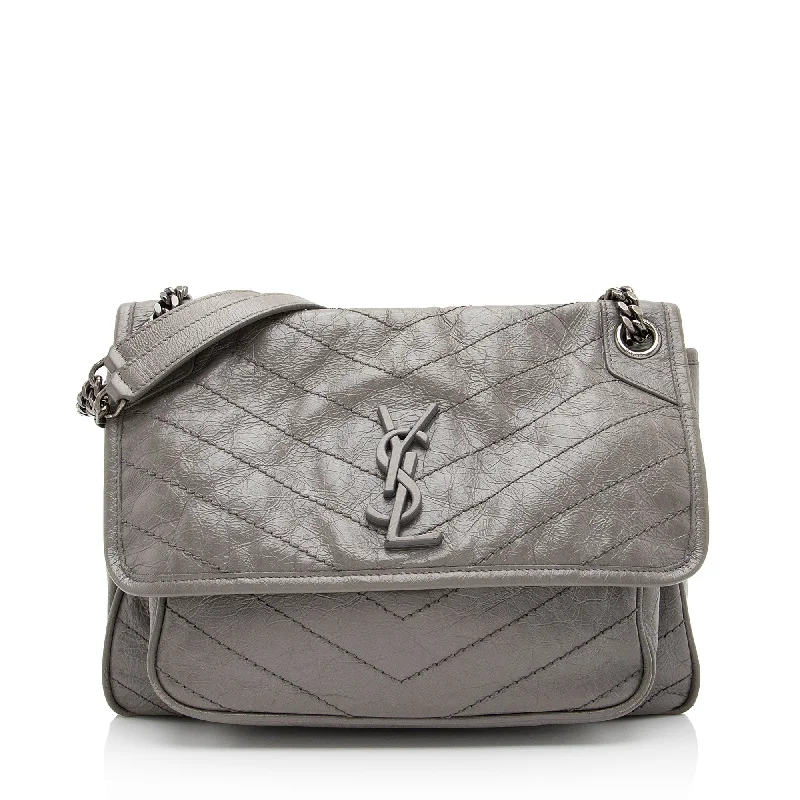 Saint Laurent Crinkled Calfskin Monogram Niki Medium Shoulder Bag