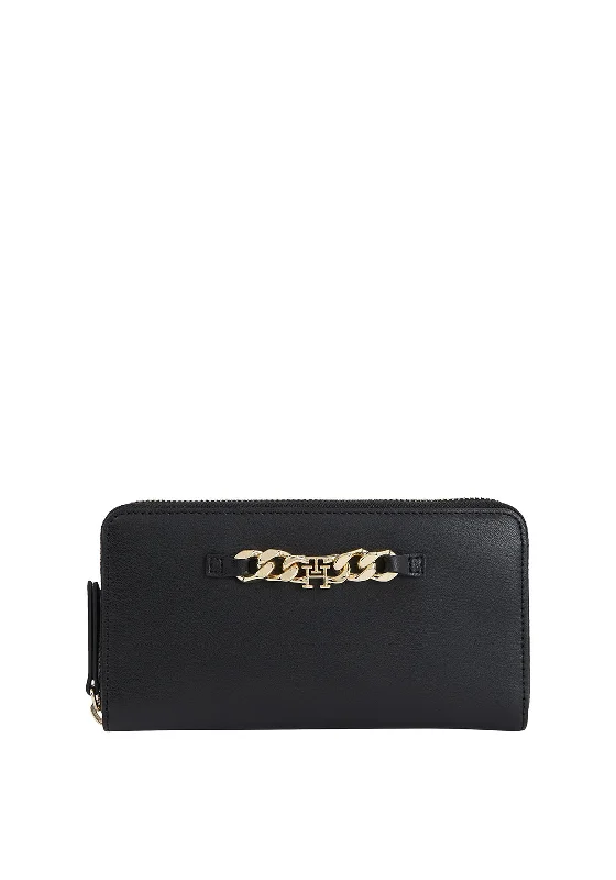 Tommy Hilfiger Monogram Chain Large Zip Around Wallet, Black