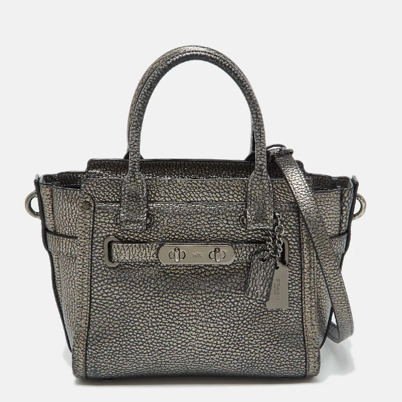 Coach Metallic Grey Leather Swagger 20 Crossbody Bag