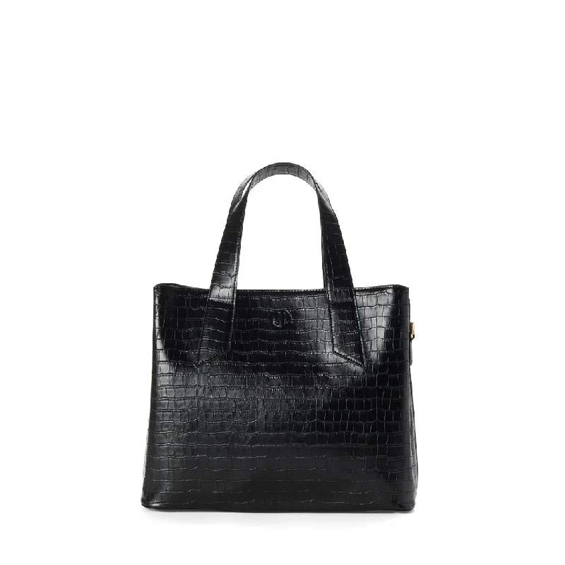 ARIANA Croco Vegan Shoulder Bag - Black